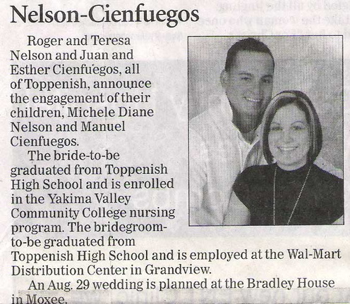 Michele Nelson ('04) &amp; Manuel Cienfuegos ('01) engagement announcement - Dec 2008