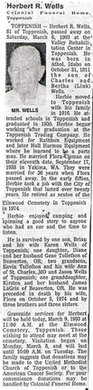 Herbert Wells Obituary - 1993
