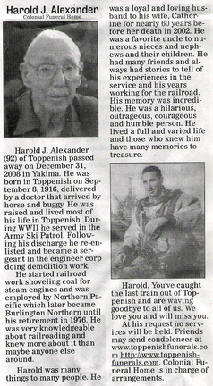 Harold Alexander obituary - January 2009 - Class of 1936