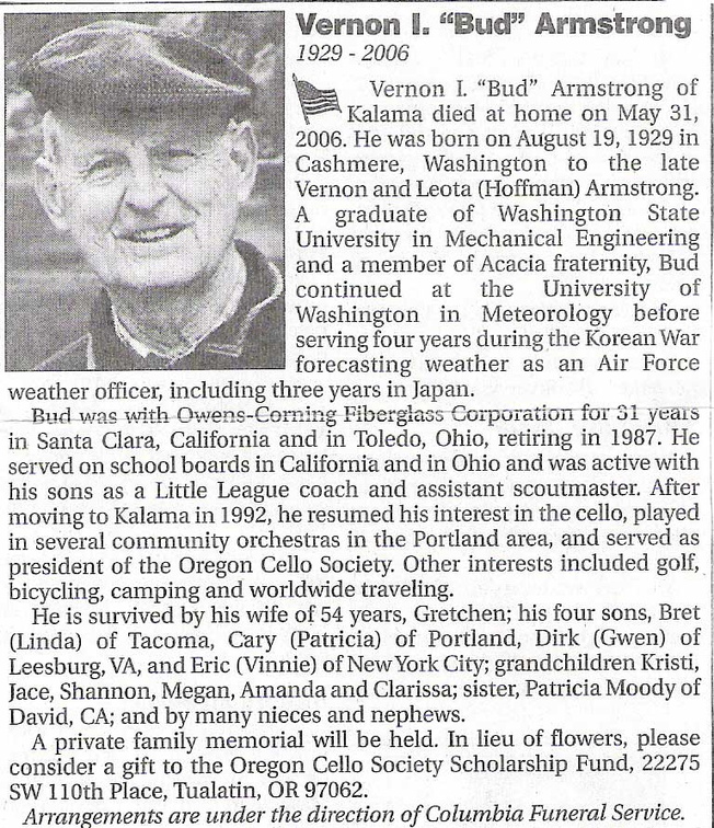 Bud Armstrong obit - 2006