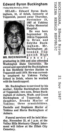 Edward Buckingham obit - Nov 1987