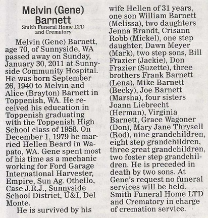 Melvin Gene Barnett obituary