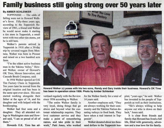 Howard's OK Tires article - May 2009. Gary Walker ('70) and Randy Walker ('75)
