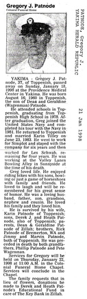 Greg Patnode obituary - January 1998