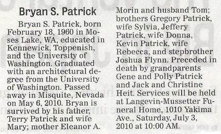 Bryan Patrick obituary - July 2010 - Class of 1979