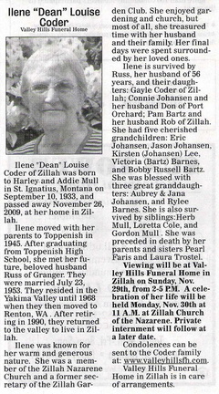 Ilene Mull Coder obituary - Nov 2009 - Class of 1953