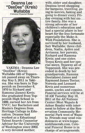 Deanna Kreis Wullabbs obituary
