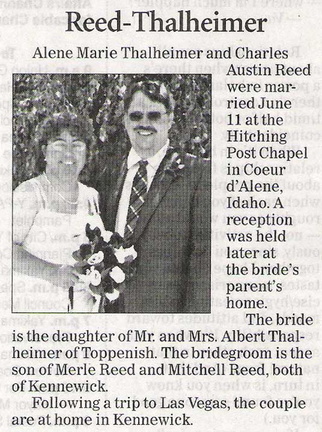 Alene Thalheimer wedding announcement - July 2011 - Class of 1989