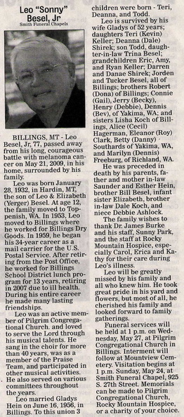 Leo 'Sonny' Besel Jr. obituary - May 2009 - Class of 1949?
