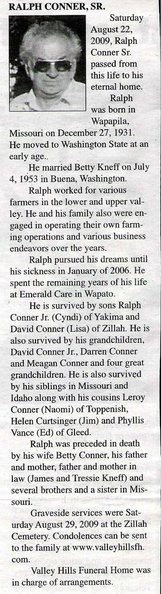 Ralph Conner, Sr. obituary -  Sept 2009