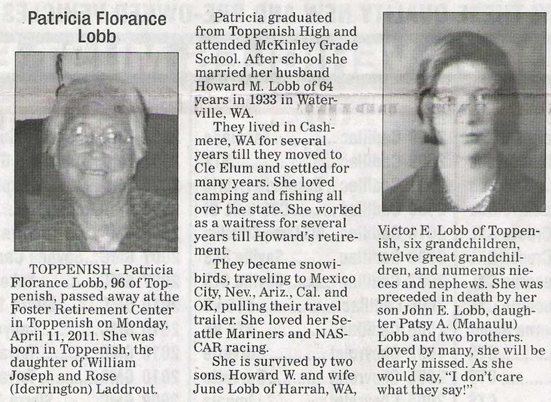 Patricia Laddrout Lobb obituary - April 2011