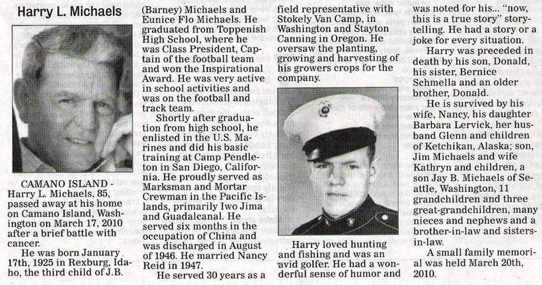 Harry Michaels obituary - March 2010 -  Class of 1942?