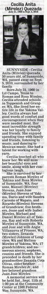 Cecilia Mirelez Quezada obituary - Sept 2010