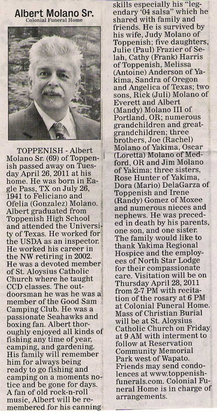 Albert Molano Sr. obituary - April 2011
