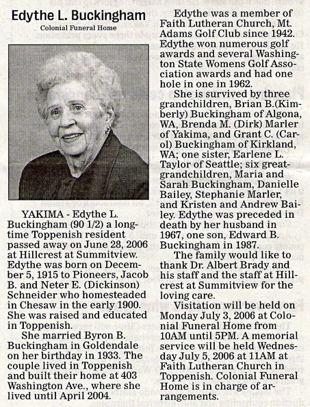 Edythe (Schneider) Buckingham obituary - Class of 193??