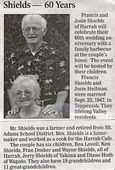 Francis &amp; Josie (Heilman) Shields - 60th Anniversary - 2007