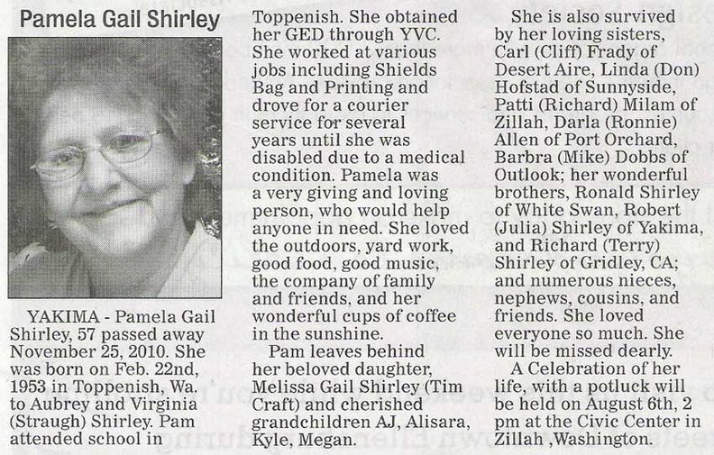 Pamela Shirley obituary - July 2011