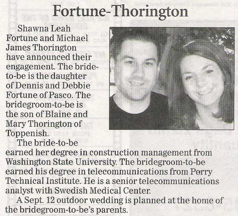 Michael Thorington engagement announcement - July 2009