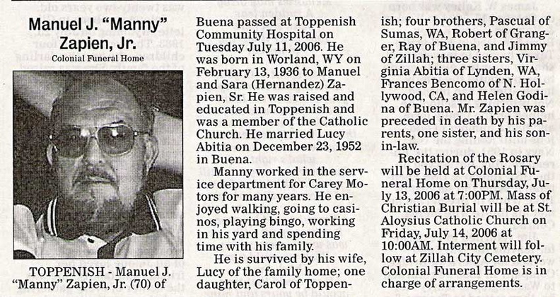Manny Zapien, Jr. obituary - Class of 1952?