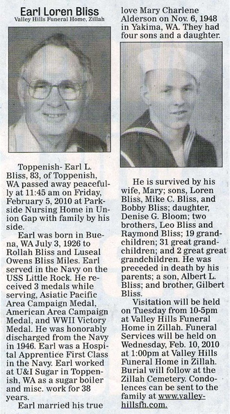 Earl Bliss obituary - February 2010