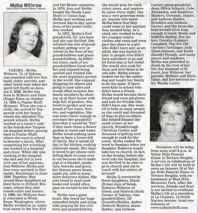 Melba (Estes) Withrow obituary - Jan. 2009 - possibly Class of 1952 ?