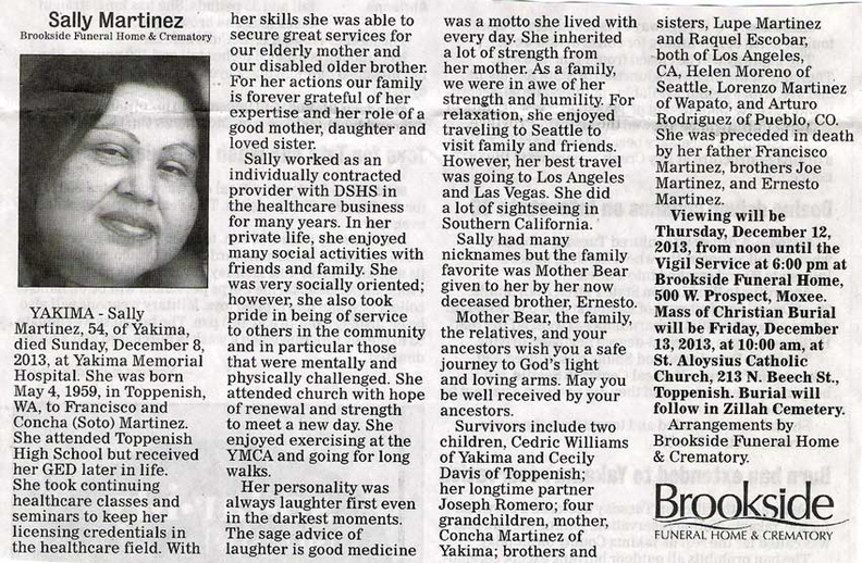 Sally Martinez obituary - Dec 2013