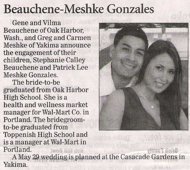 Patrick Lee Meshke Gonzales engagement announcement - May 2009 - unknown class year