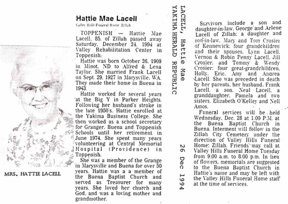 Hattie Lacell obit -1994