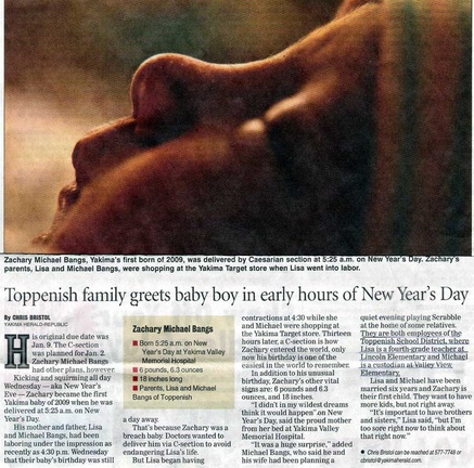 Michael &amp; Lisa Bangs (both Toppenish school personnel) - New Year's Day baby article