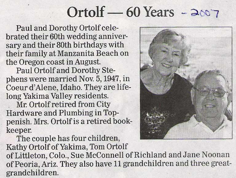 Paul ('47) and Dorothy (Stephens-'45)ORTOLF - 60th Anniversary - 2007