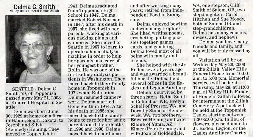 Delma Smith obituary - May 2008 - Class of 1947