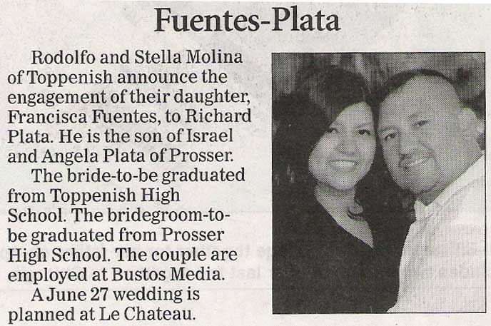 Francisca Fuentes engagement announcement - Jan 2009. Class year unknown