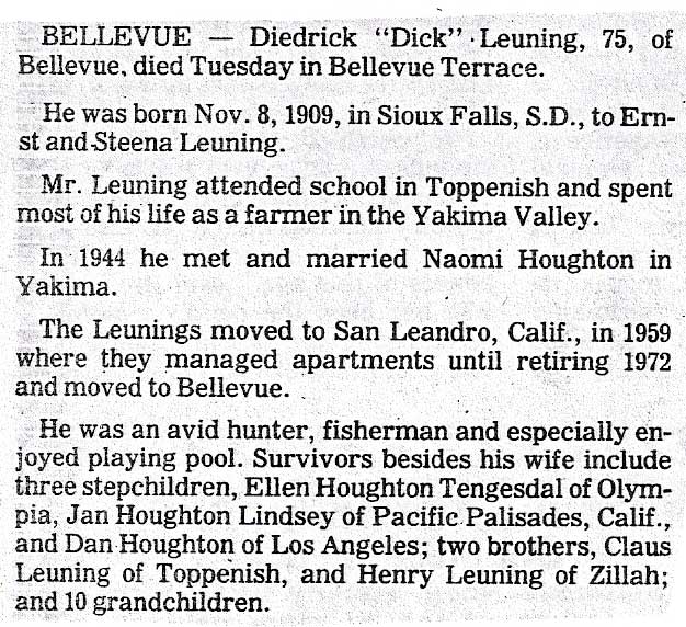 Dick Leuning obit - 1984