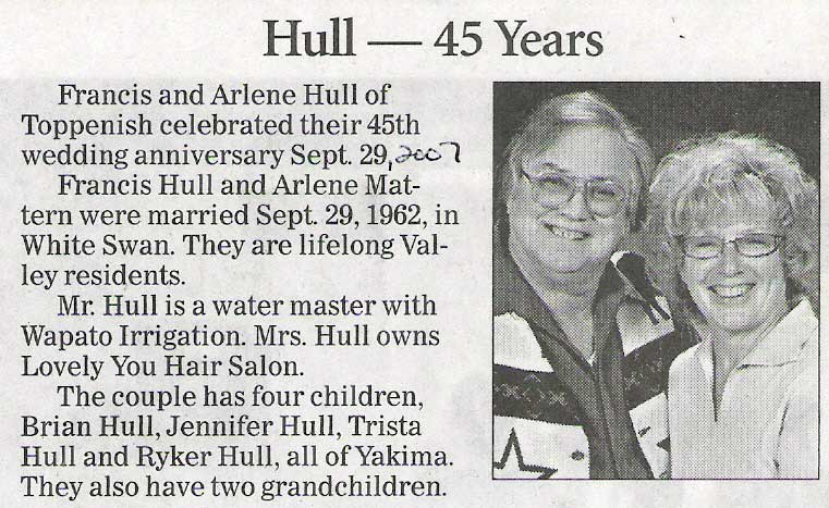 Francis &amp; Arlene (Mattern) Hull - 45th Anniversary - 2007