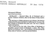Howard Bliss Obituary - 1978