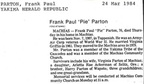 Frank Parton Obituary - 1984