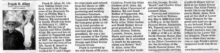 Frank Allan obituary - May 2009 - Class of 1937