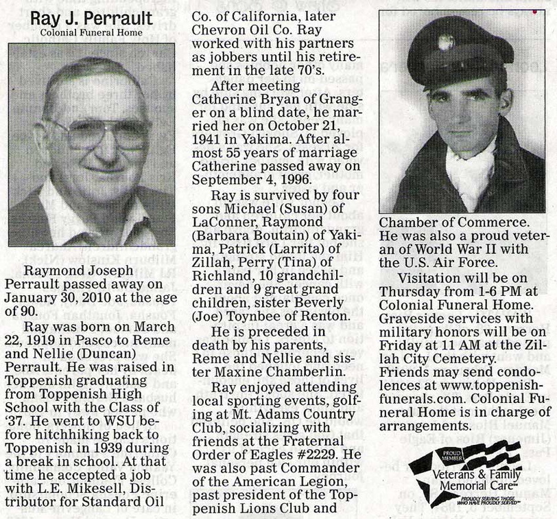 Ray Perrault obituary - Feb 2010 - Class of 1937