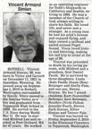 Vincent Simian obituary - Sept 2010 - Class of 1939