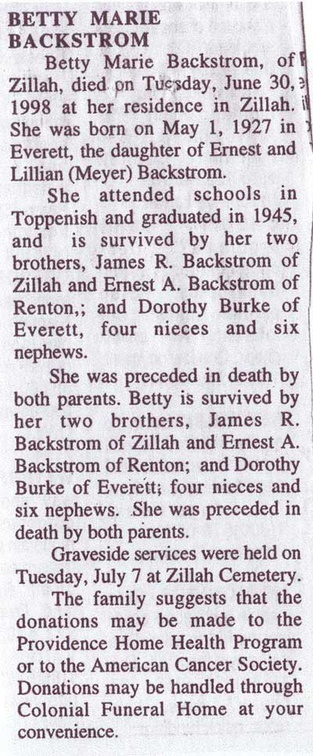 Betty Backstrom Obituary