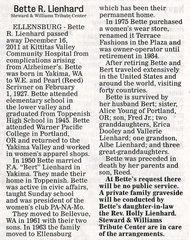 Bette Scrivner Lienhard obituary - Dec 2011 - Class of 1945