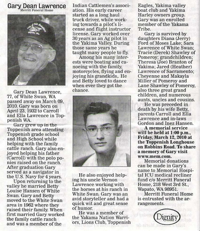 Gary Lawrence obituary - March 2010 - Class of 1950