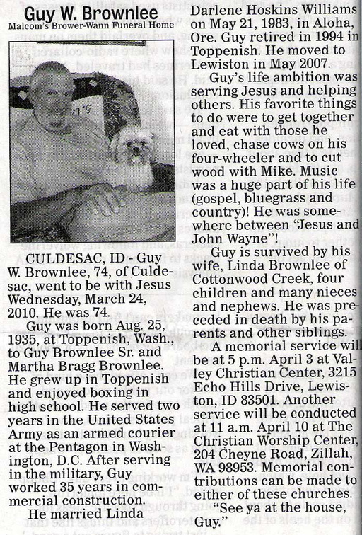 Guy Brownlee obituary - March 2010 - Class of 1953