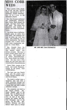 Lynette Cobb ('56) &amp; Sam Steinmetz Wedding Announcement