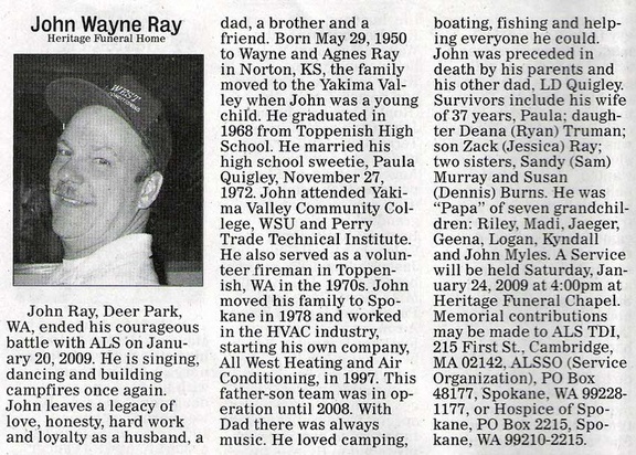 John Ray obituary - Jan 2009 - Class of 1968