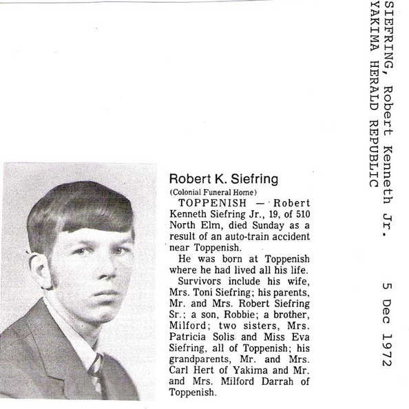 Bob Siefring obituary - Dec 1972