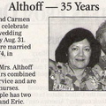 Roger &amp; Carmen Cordero Althoff - 35th Wedding Anniversary announcement - Both Class of 1971