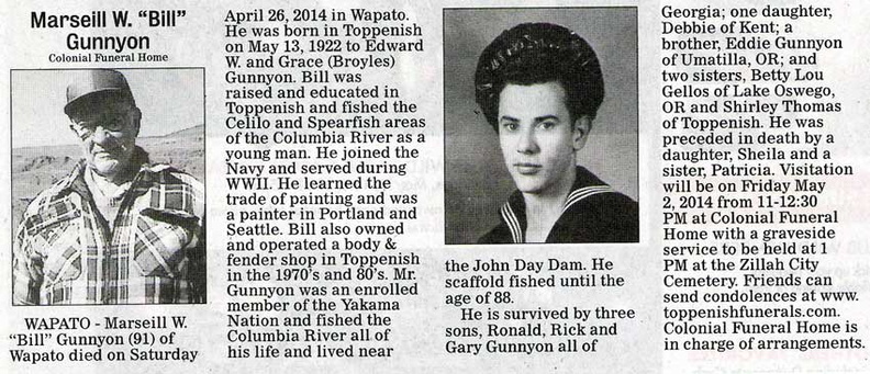 Marsheill Bill Gunnyon obituary - May 2014