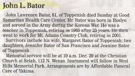 John Bator death notice