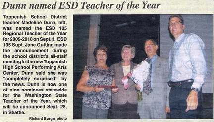 Margaret Dunn - 2009-2010 ESD 105 Regional Teacher of the Year
